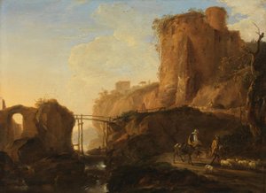 Italianate Landscape with Bridge and Castle Ruin by Thomas Wyck