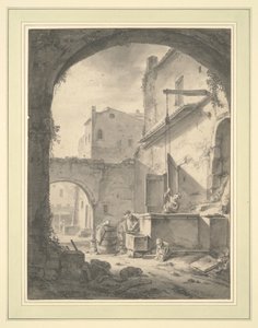 View into a Courtyard with a Family at a Well by Thomas Wyck