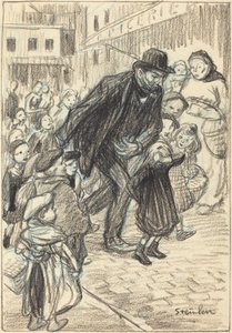 A Man on a City Street, Surrounded by Children (A Father)