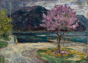 Coastal Landscape with Blooming Almond Tree by Thorolf Holmboe