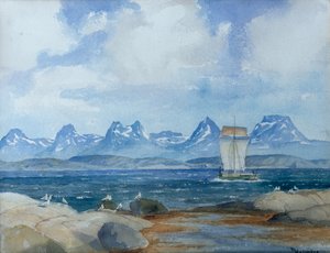 Northern Fishing Boat in Fjord Landscape