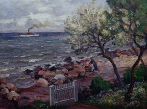 Summer Landscape with Garden Gate and Woman