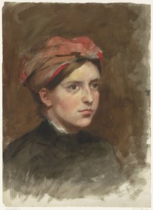 Portrait of a Young Woman with a Red Headscarf by Thérèse Schwartze