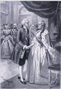 Meeting of Catherine II of Russia and Joseph II of Austria, illustration from Landmarks in European History by Thure de Thulstrup