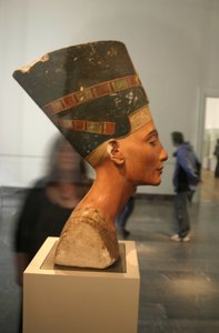Bust of Nefertiti (c1370- c1330 BC) Great Royal Wife (chief consort) to the Egyptian Pharaoh Akhenaten. Nefertiti and her husband were known for a religious revolution. They started to worship one god only, Aten, the sun