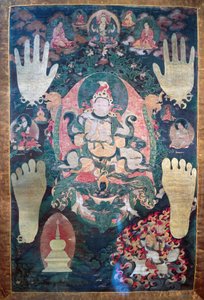 Gnya-Khri btsan-Po, legendary first king of Tibet, reincarnation of bodhisattva Avalokitesvara, one of the temporal and spiritual leaders of Tibet, painting on canvas, Tibetan civilization by Tibetan School