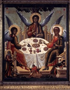 The Hospitality of Abraham. Abraham Serving the Lamb to the Three Angels. Painting by Tichon Filatyev (active c.1675-1697) by Tichon Filatyev