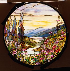 Window with sunset and mountains, Tiffany Studios, c.1900 by Tiffany Studios