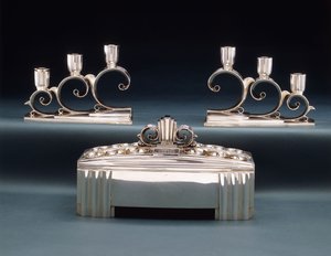 A Tiffany & Co. exposition centrepiece and two three-light candelabrum, made for the 1939 World