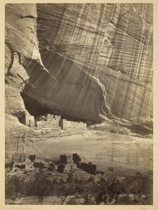 Ancient Ruins in the Canyon de Chelly, N.M. In a niche 50 feet above present Canyon bed. by Timothy O