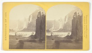 Central Portion of Canyon de Chelly, New Mexico. This Canyon is one of the most remarkable in the west, and is noted for its beauty. The walls are of Red Sandstone, nearly perpendicular, and at this point are 1,200 feet in height, No. 24 from the series