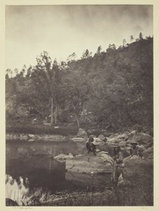 View on Apache Lake, Sierra Blanca Range, Arizona, Two Apache Scouts in the Foreground