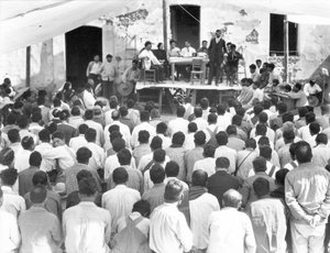 Meeting of the Campesinos: At the table Xavier Guerrero and Julio Antonio Mella, Jalapa, Mexico, 1927