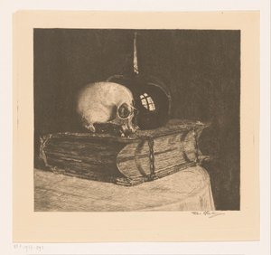 Still life with skull and Bible by Titia Heukers (signed by artist)