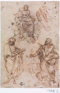 Madonna and Child Seated on Clouds with Saints, or Apostles
