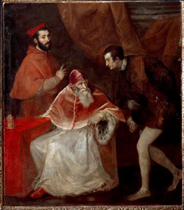 Pope Paul III and His Grandsons (Alessandro and Ottavio Farnese) by Tiziano Vecelli