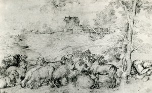 Landscape with Flock of Sheep by Tiziano Vecelli