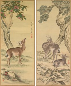 Symbols of Longevity: Deer under Peach and Pine by Toda Tadanaka