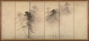 Pine Trees Left of a Pair of Six-Section Folding Screens, 16th Century by Hasegawa Tohaku