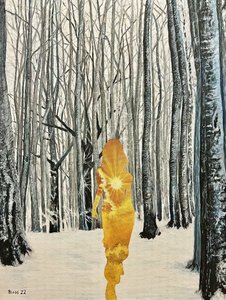 Golden Woman in Winter Forest by Tom Blood