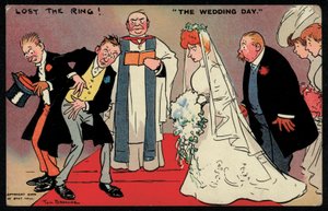 Bridegroom and best man unable to find the ring at a wedding by Tom Browne