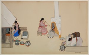 Women Weaving and Supervising Kiln, Early 20th Century