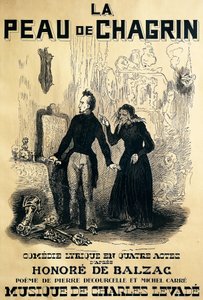 Poster for Le peau de chagrin, comic opera, libretto by Pierre Decourcelle and Michel Carre, music by Charles Levade, from novel by Honore De Balzac