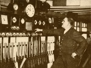 Recording Daily Time Signal at Liverpool Street Station, London and North Eastern Railway, 1930 by Topical Press Agency