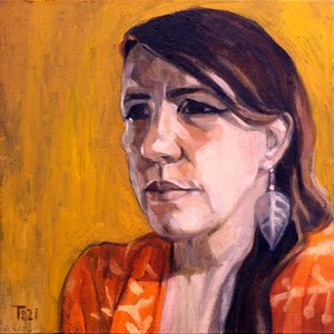 Pensive Woman In Orange by Tore Bahnson