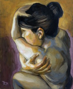 Sad Woman Embracing Herself by Tore Bahnson