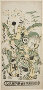 The Actors Tamazawa Saijiro I as Ushiwakamaru, Segawa Kikunojo I as Oroku, and Otani Oniji I as Matano Goro in the play 