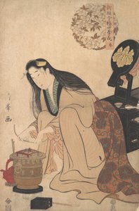 Lady Arranging Binsashi Support for the Hair over the Temples to put in Her Hair, ca. 1808