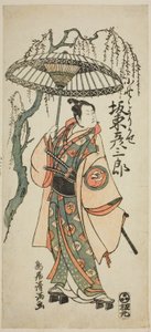 The Actor Bando Hikosaburo II as Ono no Yorikaze in the play "Ono no Tofu Aoyagi Suzuri," performed at the Morita Theater in August 1764