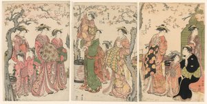 Courtesans and Their Child Attendants under Blossoming Cherry Trees by Torii Kiyonaga