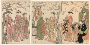 Courtesans and their Child Attendants under Blossoming Cherry Trees by Torii Kiyonaga