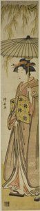 Geisha Carrying a Parasol Under a Willow Tree by Torii Kiyonaga