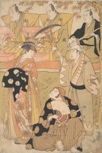 Onoe Matsusuke I as an Oiran Stands at the Left, Talking to Nakamura Nakazo I as a Samurai