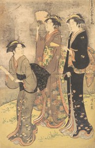 Three Young Women Strolling on the Bank of the Sumida River