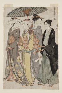 Two Daughters of a Bannerman with a Serving Woman and a Young Man by Torii Kiyonaga