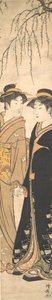 Two Tall Young Women Walking Hand in Hand by Torii Kiyonaga