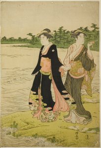 Two Women Waiting for a Ferry on the Sumida River