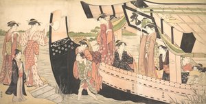 Women Landing from a Pleasure Boat Drawn Up to the Shore at Mukojima on Sumida River, ca. 1785