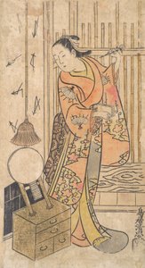 Actor as a Woman Standing by a Mirror Stand by Torii Kiyotada