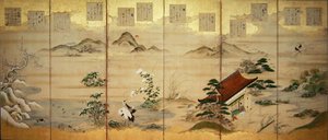 Six panel screen with birds and flowers of the twelve months by Tosa Mitsunari