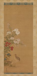 Quail and Autumn Flowers