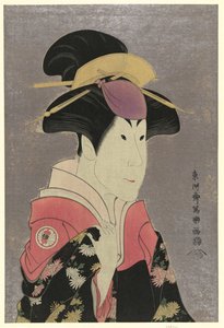 Segawa Tomisabur, an actor, head-and-shoulders portrait, facing right, in the role of Yadorigi, the wife of Ogishi Kurando