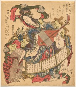 Benzaiten Playing Biwa with Monkey and White Rat