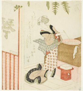 Woman Cooking Beans in the Store by Totoya Hokkei