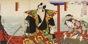 Ichikawa Danjūrō and Nakamura Fukusuke in the Roles of Katō Kiyomasa and Hinakinu by Toyohara Kunichika