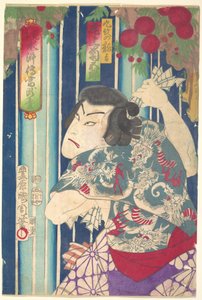 Imaginary Portrait, Shuihuzhuan of Stage: Toruyudai - Actor Onoe Kikugoro as Kumon no Ryukichi by Toyohara Kunichika